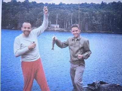 Hurst Lake,  Oreo Point (Haliburton Scout Reserve)
Jimmie Simmons and Pat Lakin.  My memory is that Jerry Frodge also caught a lake trout.
